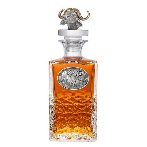 African Cape Buffalo Heritage Whiskey Decanter - Fine Pewter & 3D Top