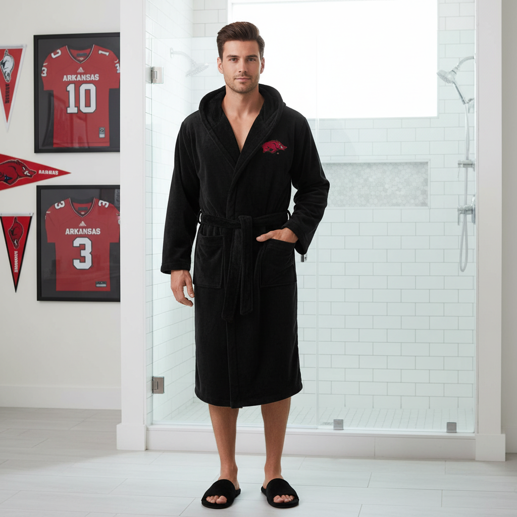Arkansas Razorbacks - Hooded Bathrobe Unisex Plush Lounge Robe