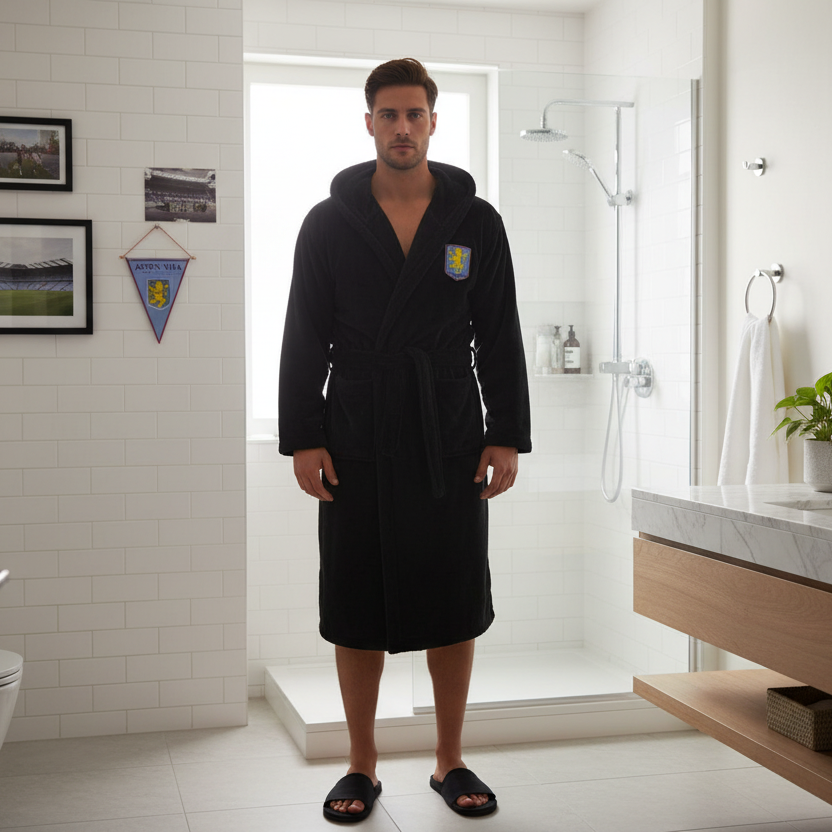 Aston Villa Football Club - Hooded Bathrobe Unisex Plush Lounge Robe