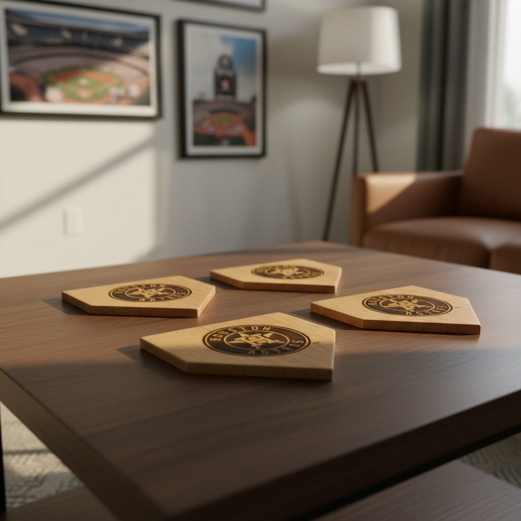 Houston Astros Home Plate Wood Coasters – Limited Edition Dugout Mug Original