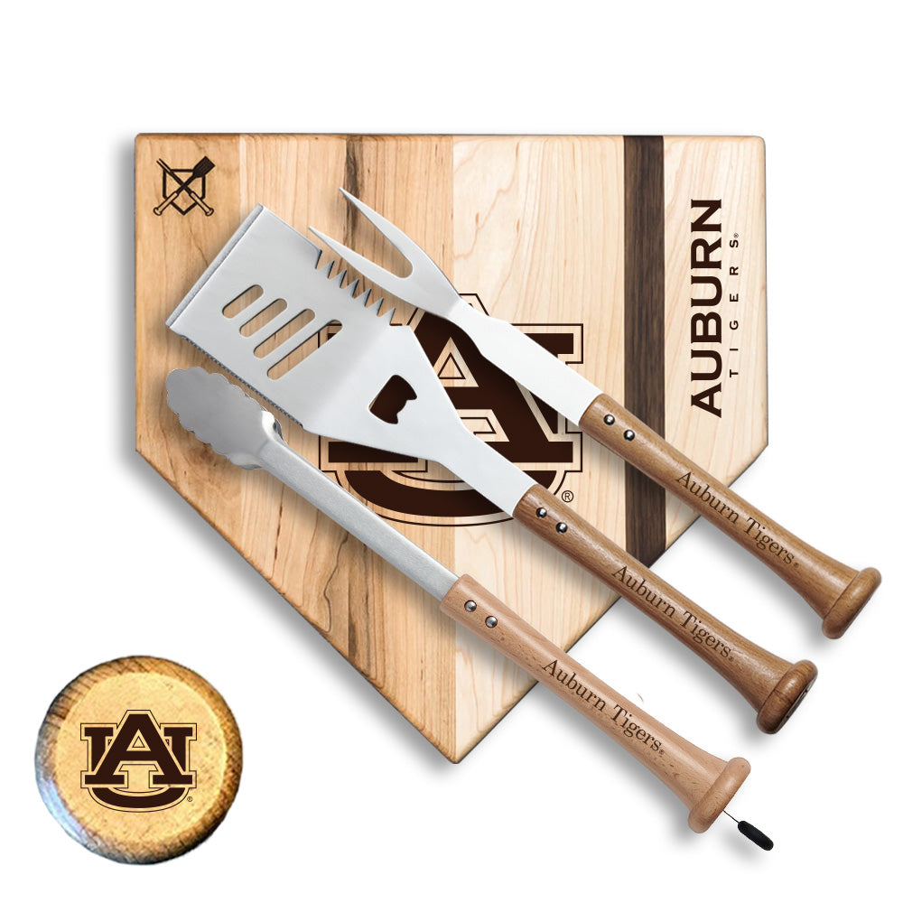 Auburn Tigers "Silver Slugger" BBQ Grill Set - 4-Piece Stainless Steel Tailgate Kit