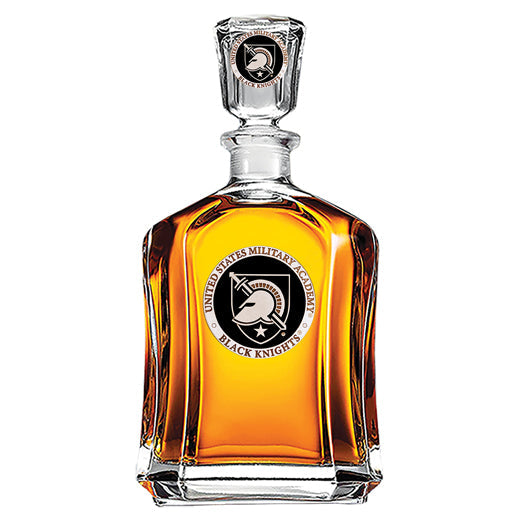 Whiskey decanter with a logo on a white background