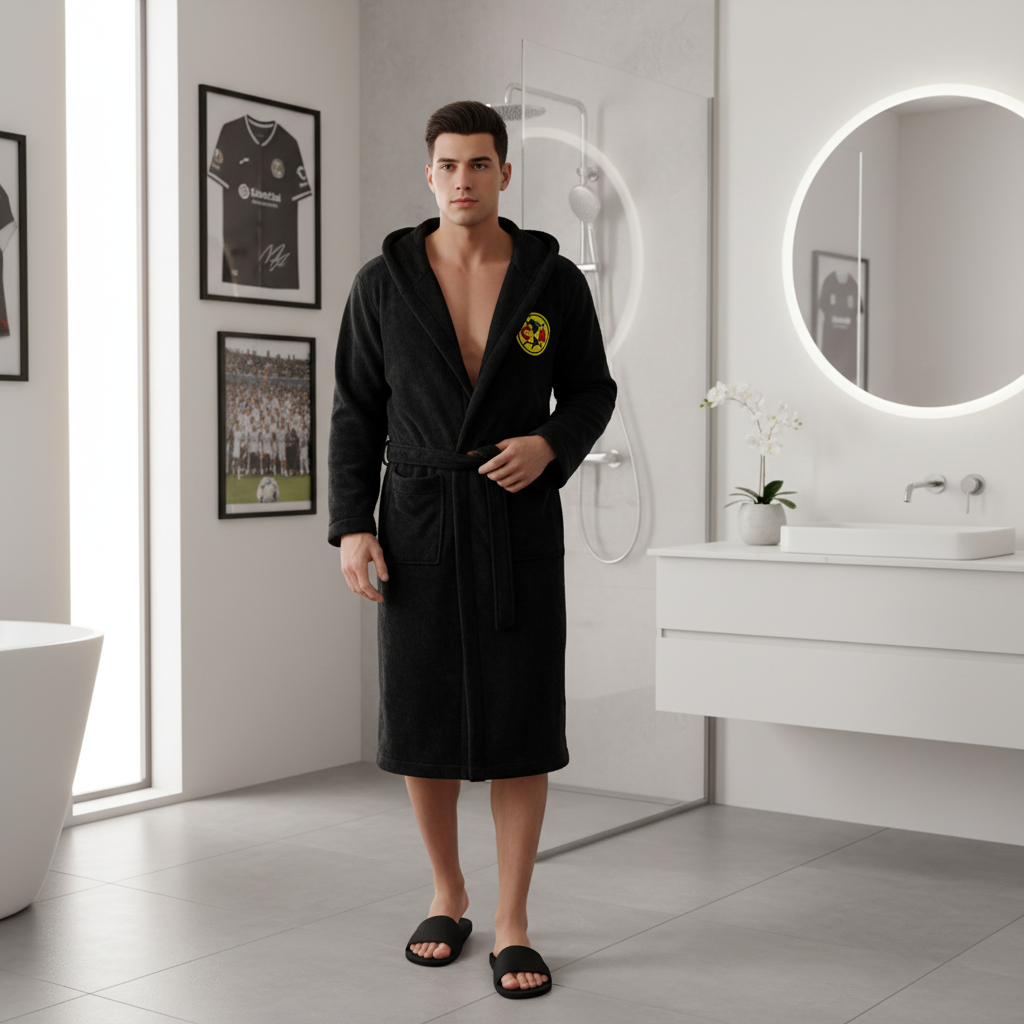 Club America - Hooded Bathrobe Unisex Plush Lounge Robe