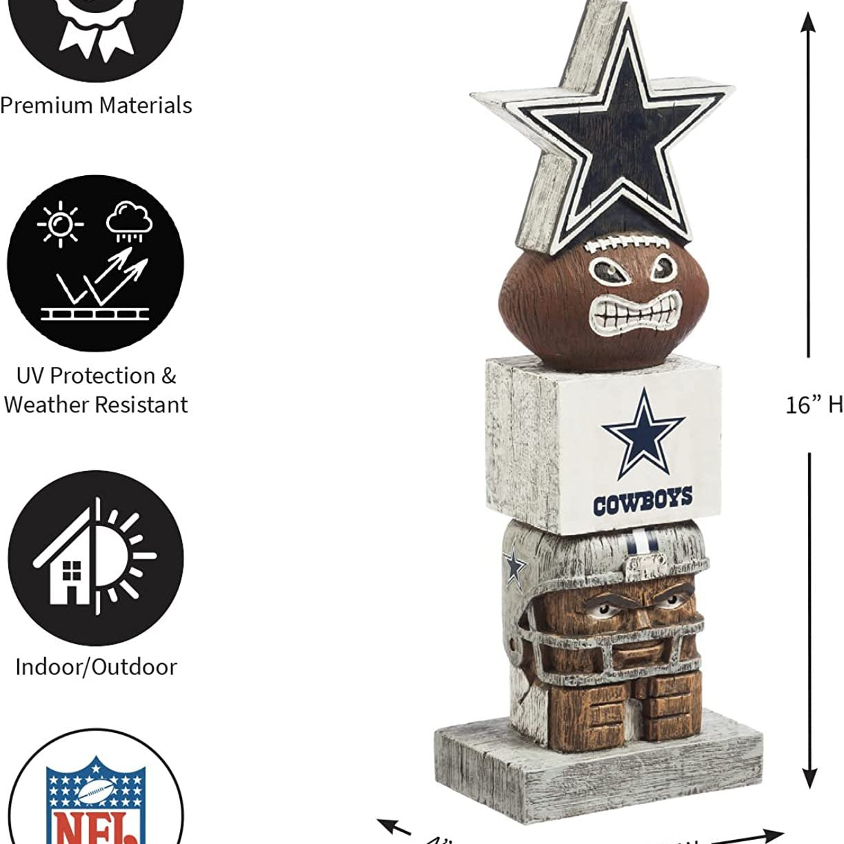 Dallas Cowboys Retro Tiki Totem Garden Statue - Vintage NFL Mascot Outdoor Decor & Man Cave Figurine