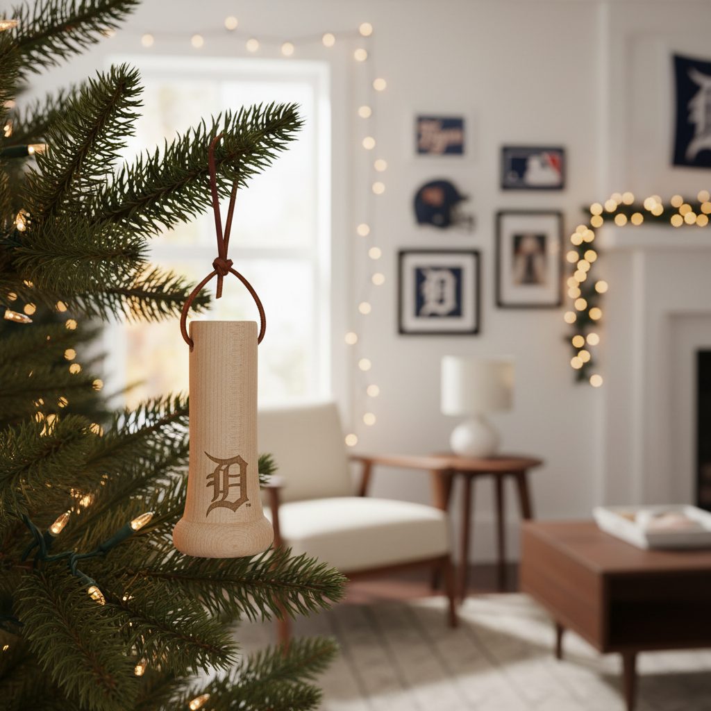 Detroit Tigers "D" MLB Bat Knob Christmas Ornament - Laser Engraved Baseball Decor