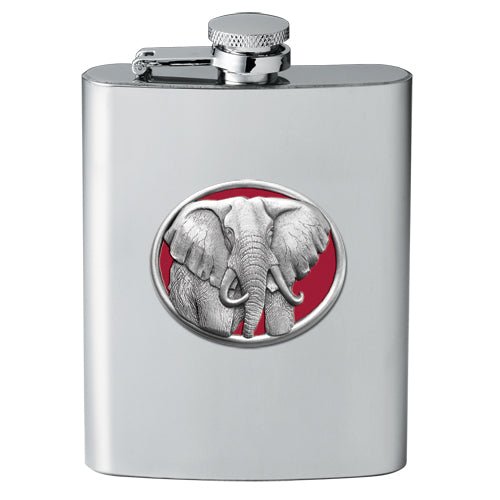Red Elephant Stainless 8oz Steel Flask with Fine Pewter Casting - Made in USA Gift