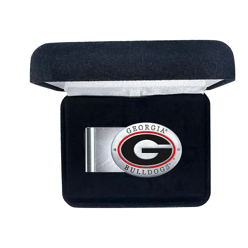 Money clip with Georgia Bulldogs logo in a black box on a white background