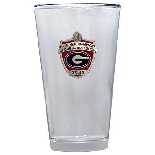 Clear glass with a Georgia Bulldogs championship emblem on a white background