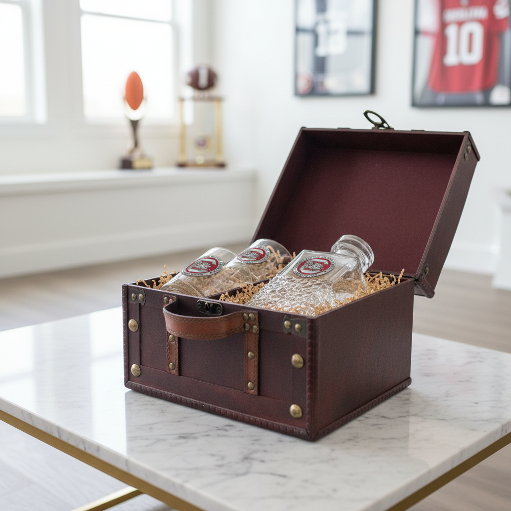 University of South Carolina Heritage Decanter and 2 Glasses with Chest Box