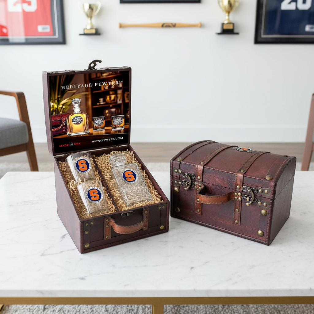 Syracuse University Heritage Decanter and 2 Glasses with Chest Box