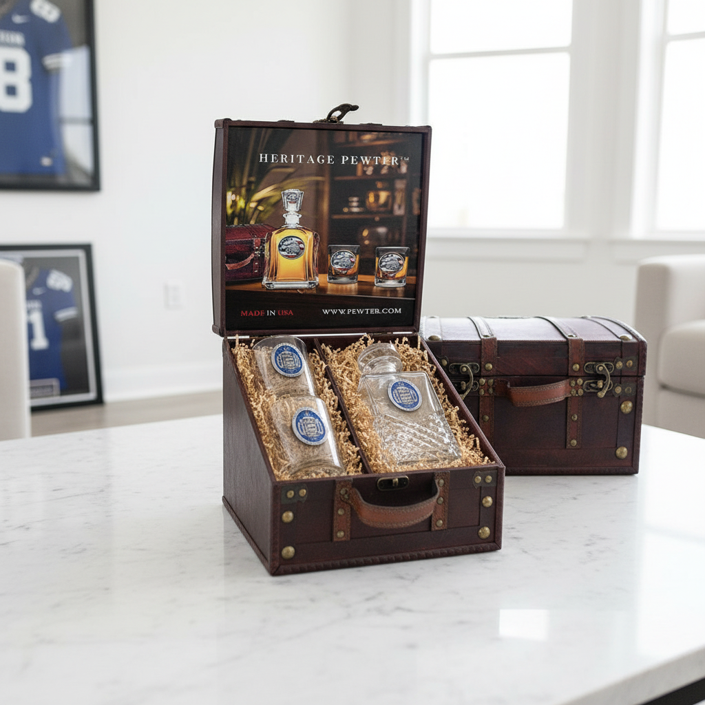 United States Naval Academy Crest Heritage Decanter and 2 Glasses with Chest Box