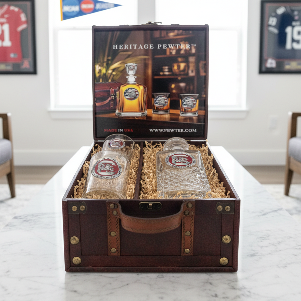 University of South Carolina Heritage Decanter with 3D Top and 2 Glasses with Chest Box