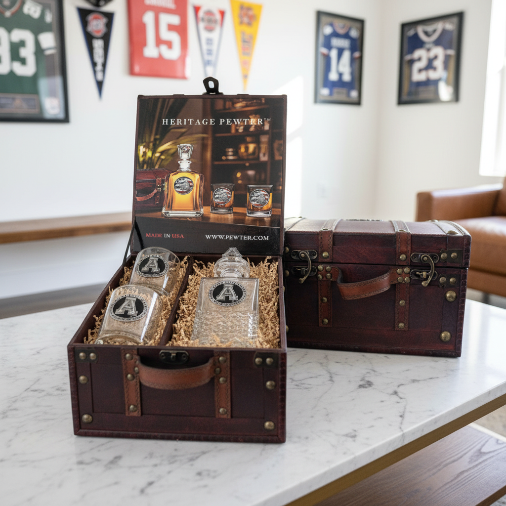 Appalachian State University Heritage Decanter with 3D Top and 2 Glasses with Chest Box