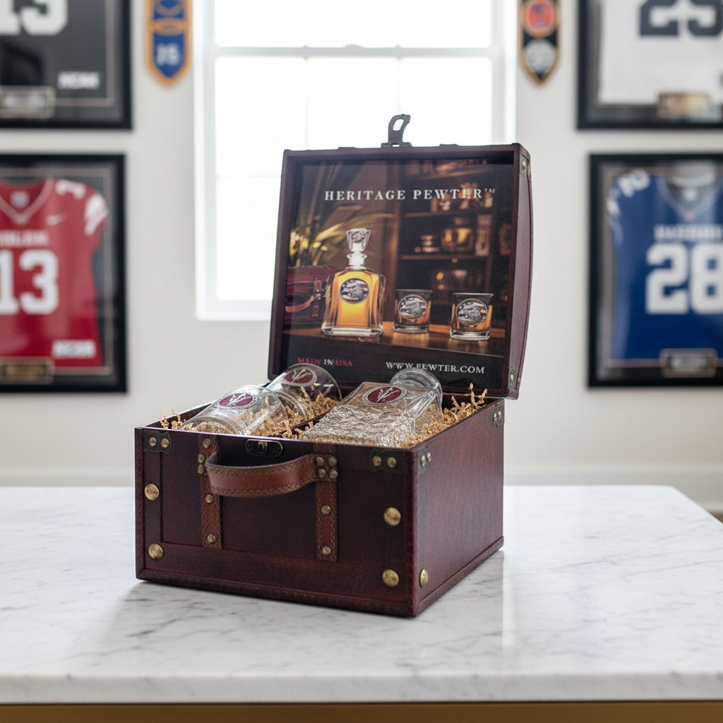 Arizona State University Pitch Fork Logo Heritage Decanter with 3D Top Fork and 2 Glasses with Chest Box
