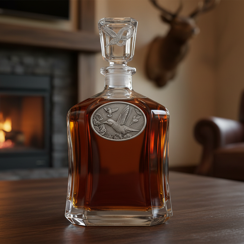 Hummingbird Whiskey Capitol Decanter - 24oz with Fine Pewter Casting - Made in USA