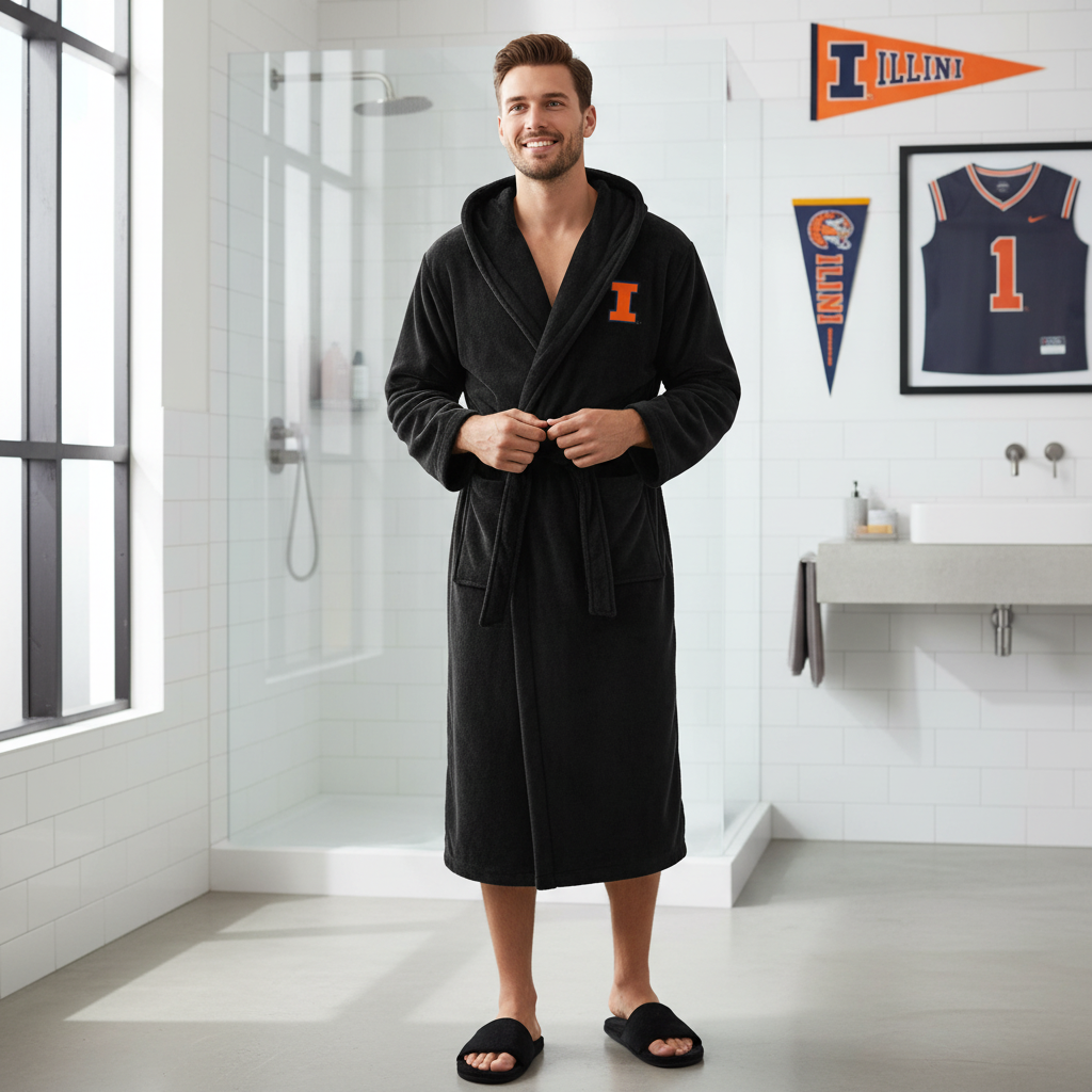Illinois Fighting Illini - Hooded Bathrobe Unisex Plush Lounge Robe