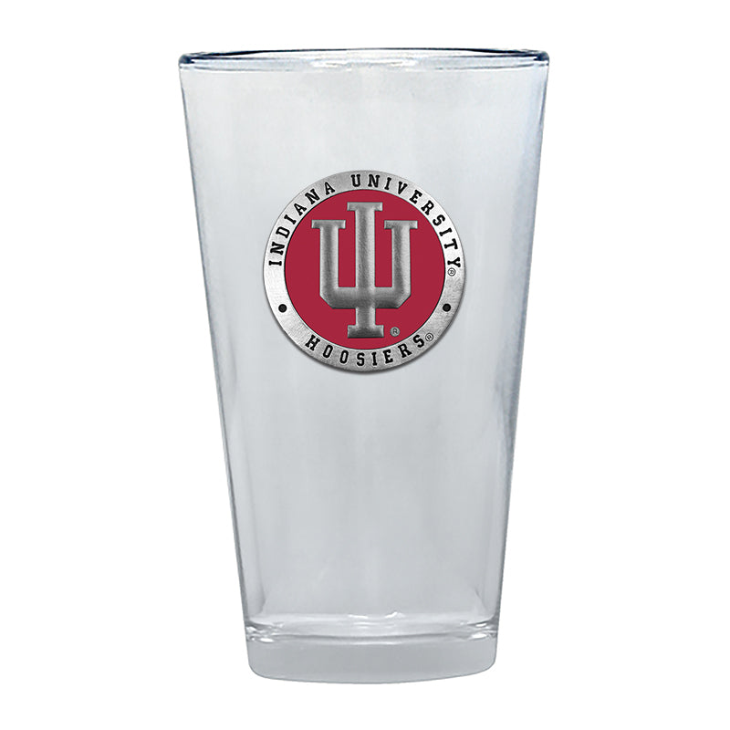 Clear glass with Indiana University Hoosiers logo on a white background