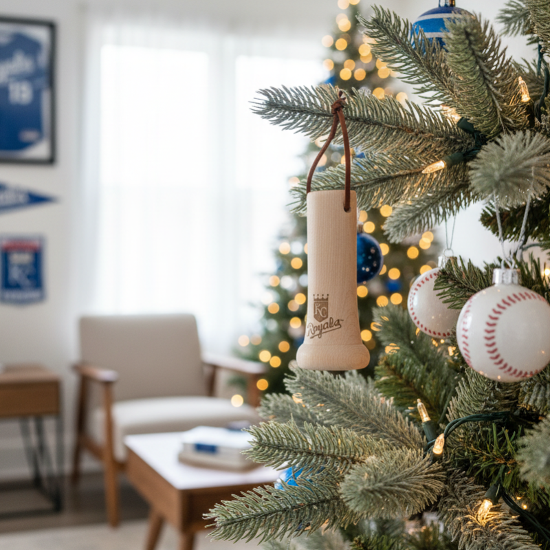 Kansas City Royals "KC" MLB Bat Knob Christmas Ornament - Laser Engraved Baseball Decor