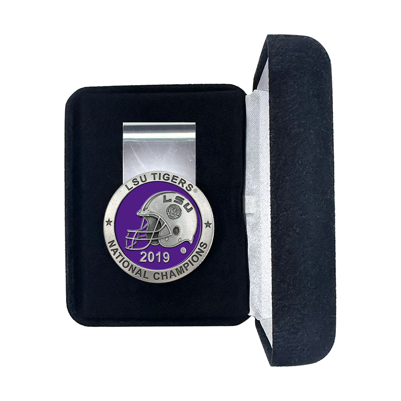 LSU Tigers 2019 national champions money clip in a black case