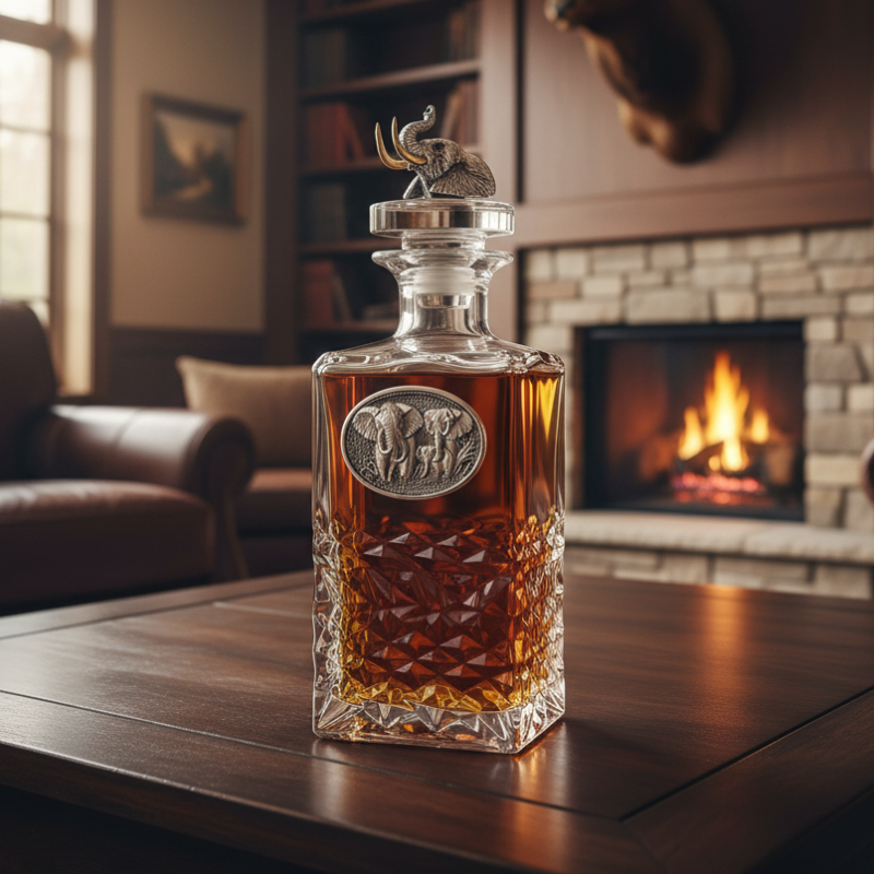 Majestic Elephant Heritage Whiskey Decanter - Handcrafted 3D Animal Topper