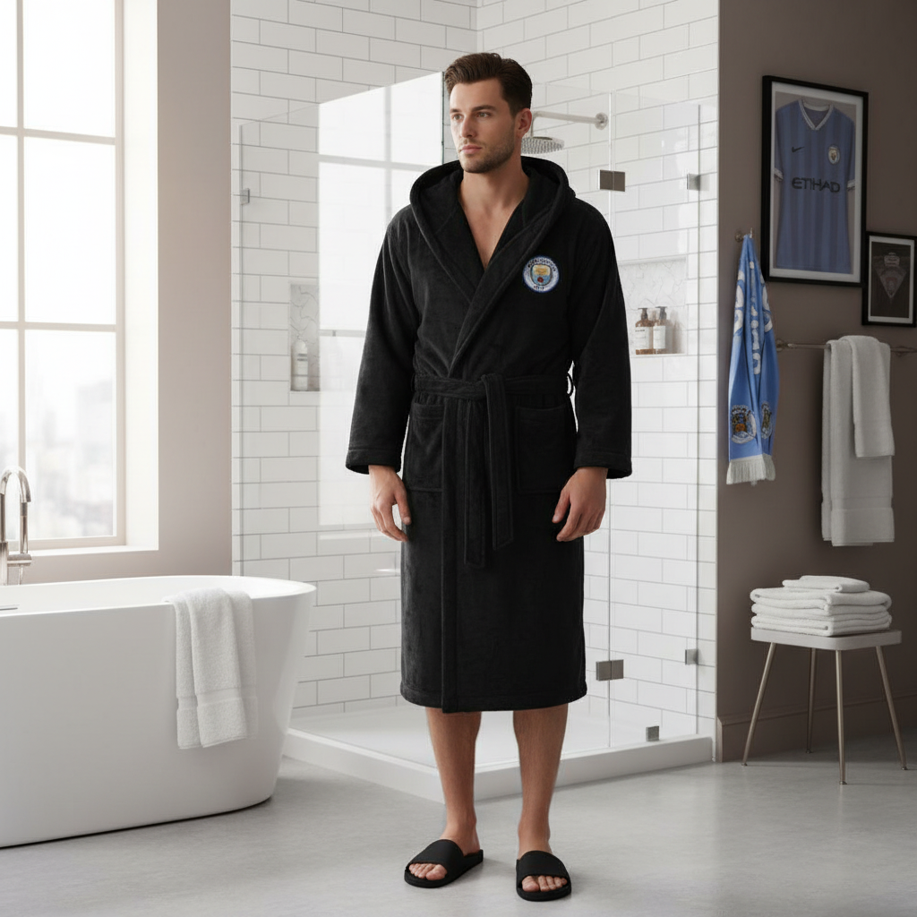 Manchester City Football Club - Hooded Bathrobe Unisex Plush Lounge Robe