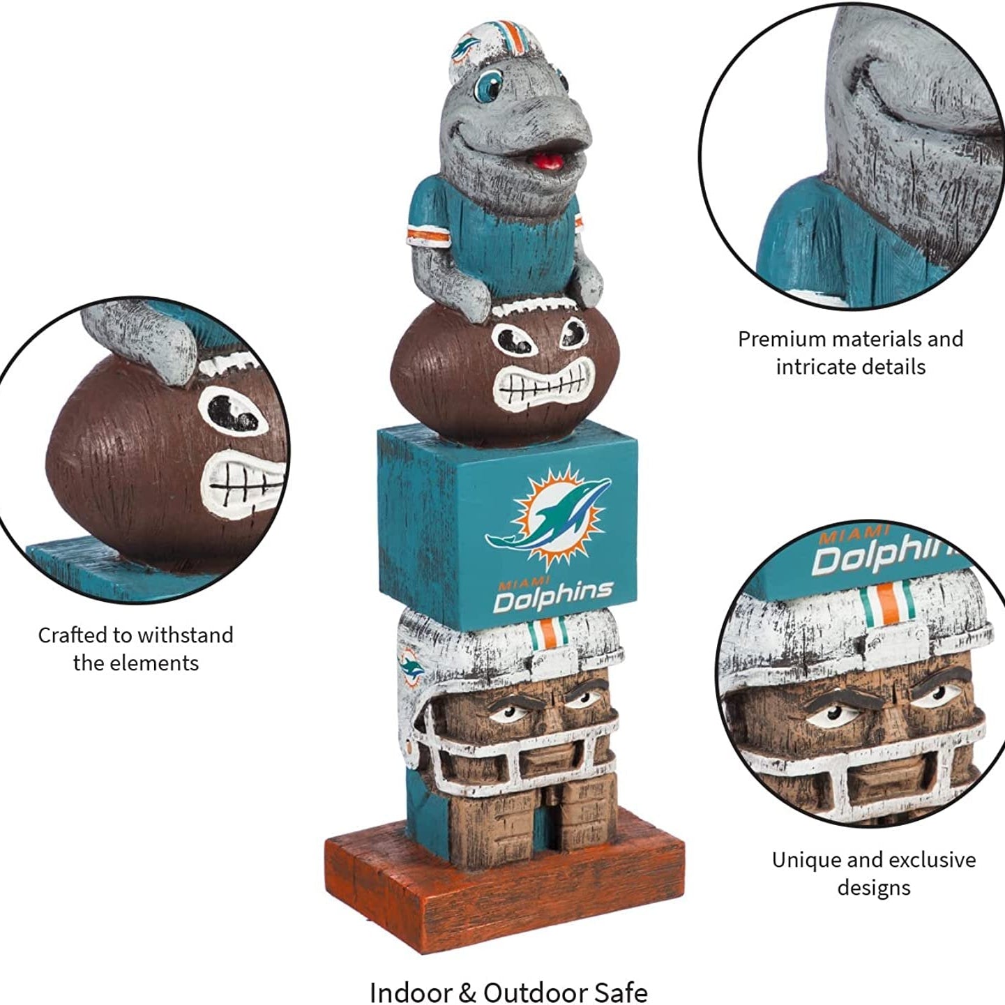Miami Dolphins 16" Tiki Totem Garden Statue - Outdoor NFL Mascot Decor & Man Cave Figurine