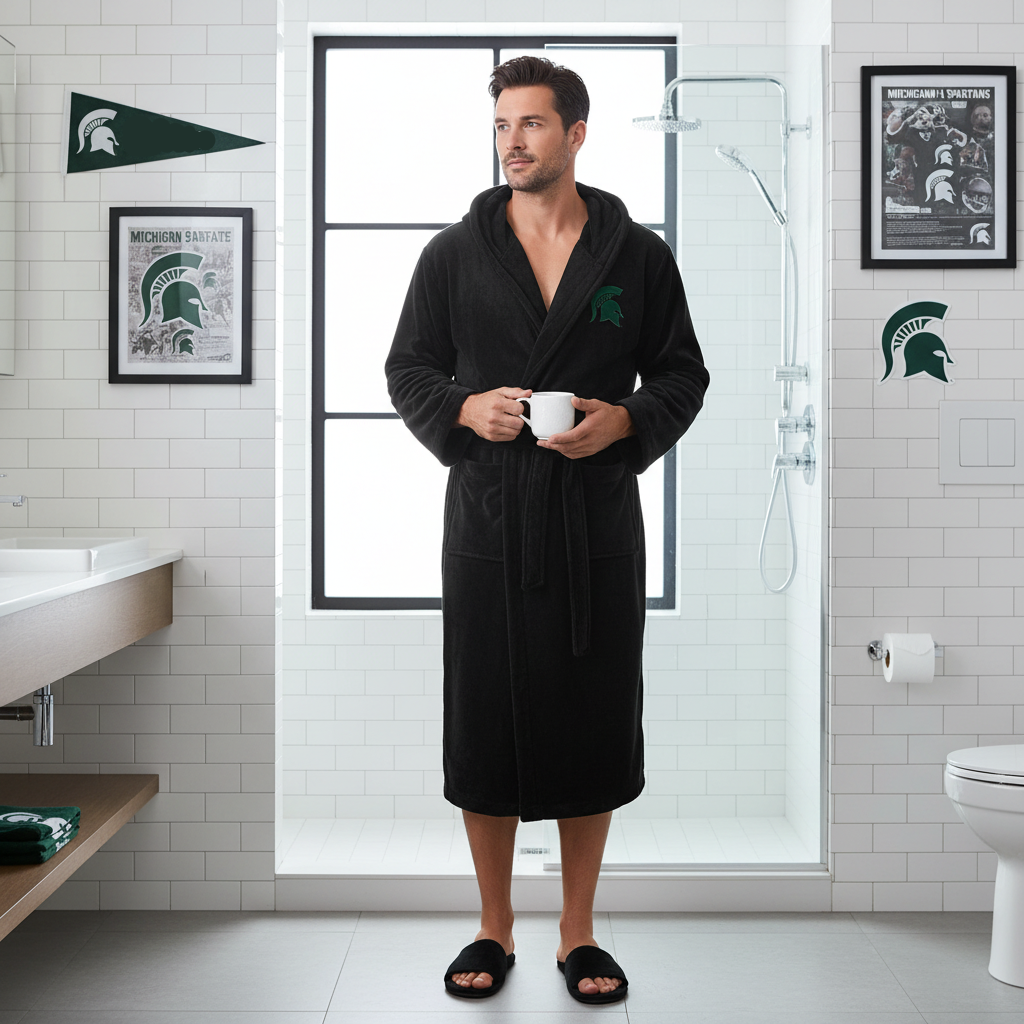 Michigan State Spartans - Hooded Bathrobe Unisex Plush Lounge Robe