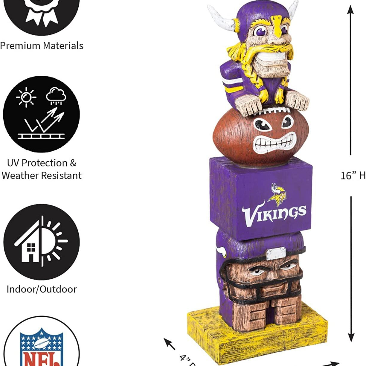 Minnesota Vikings 16" Retro Tiki Totem Garden Statue - Vintage NFL Mascot Outdoor Decor & Man Cave Figurine