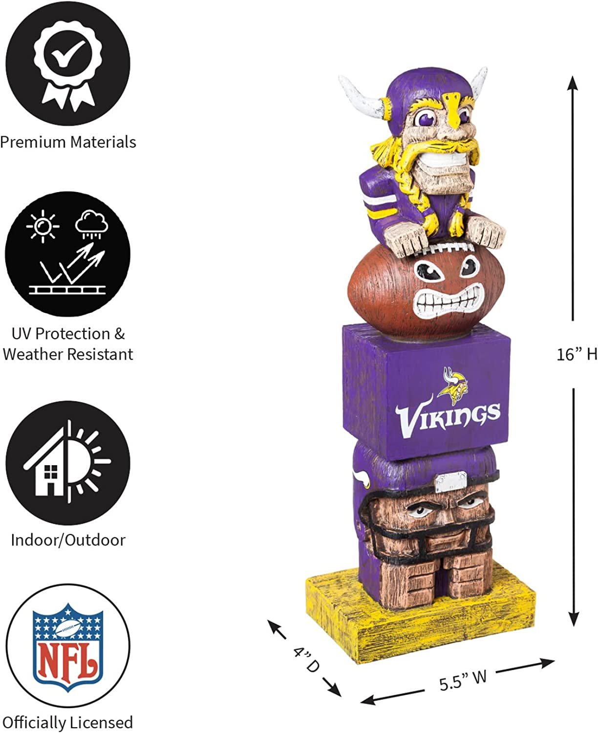 Minnesota Vikings 16" Retro Tiki Totem Garden Statue - Vintage NFL Mascot Outdoor Decor & Man Cave Figurine