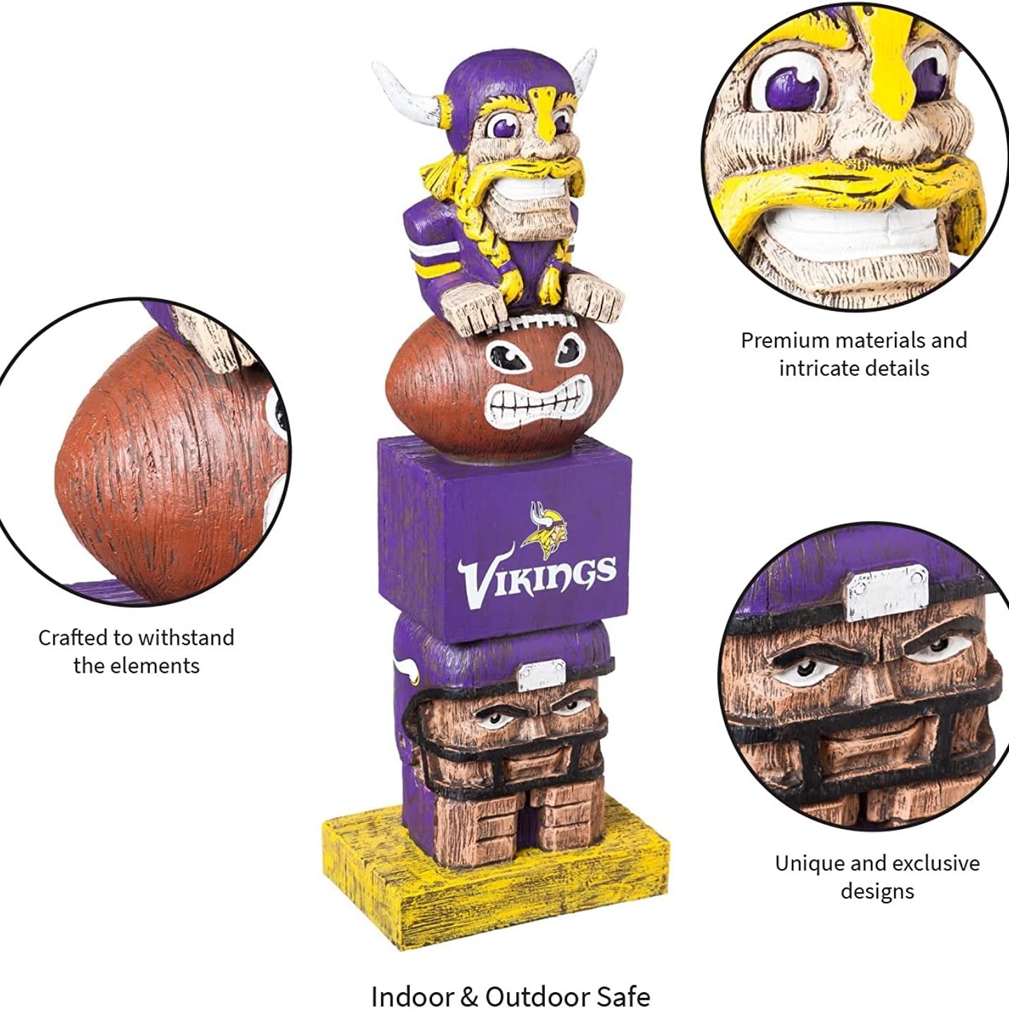 Minnesota Vikings 16" Retro Tiki Totem Garden Statue - Vintage NFL Mascot Outdoor Decor & Man Cave Figurine
