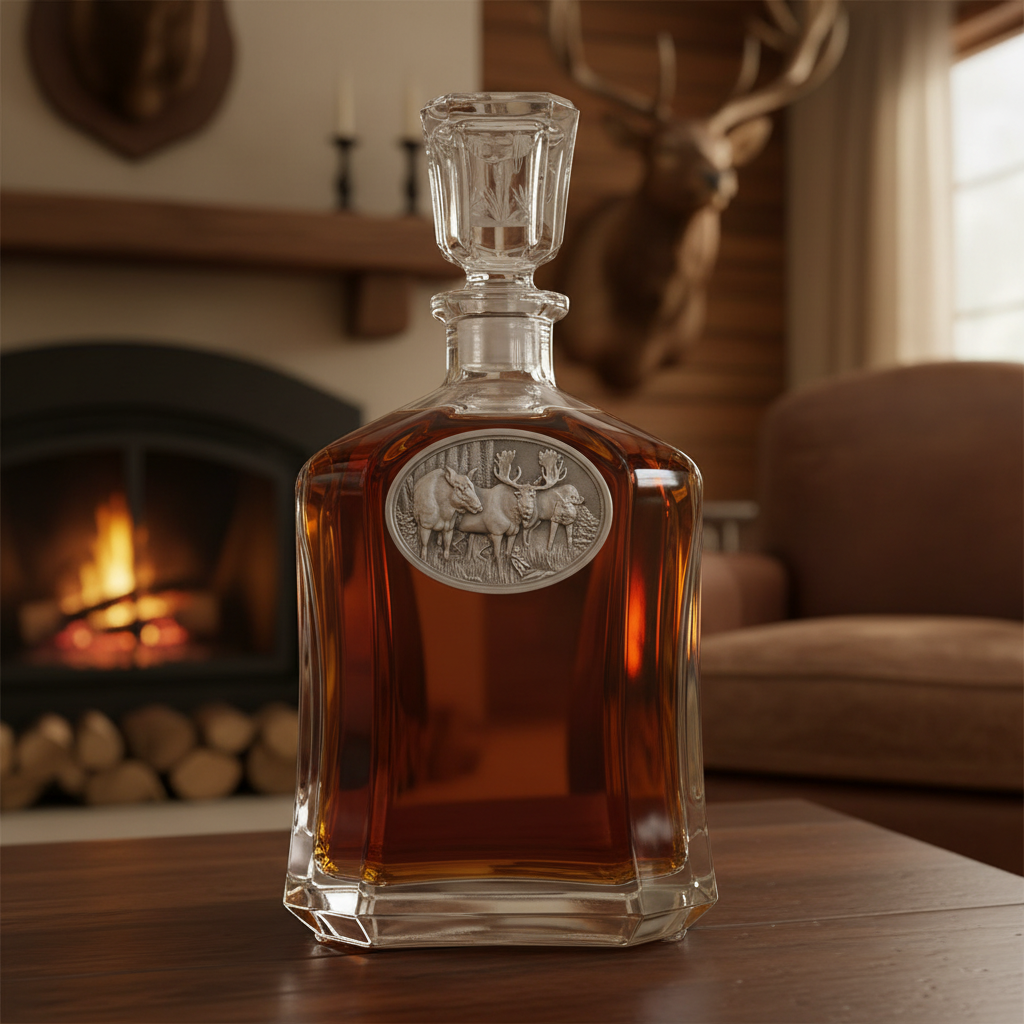 Moose Yellowstone National Park Whiskey Capitol Decanter - 24oz with Fine Pewter Casting - Made in USA