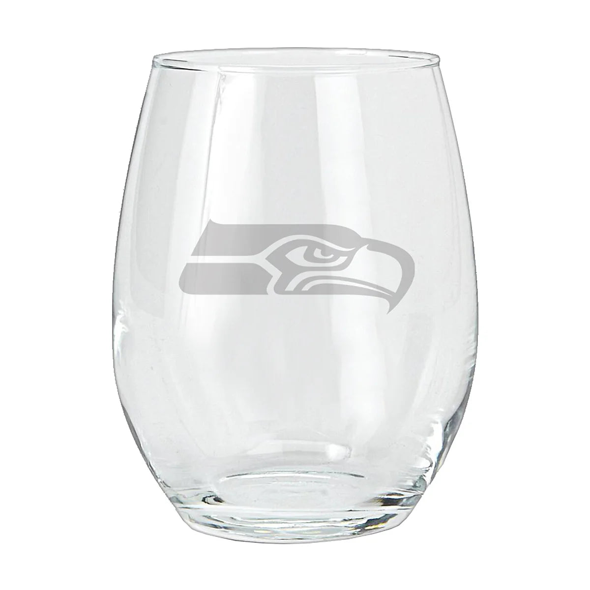 A 15oz etched stemless tumbler with the Seattle Seahawks logo laser-engraved on the side.