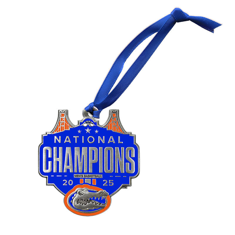 Blue 'National Champions' medal with a blue ribbon on a white background