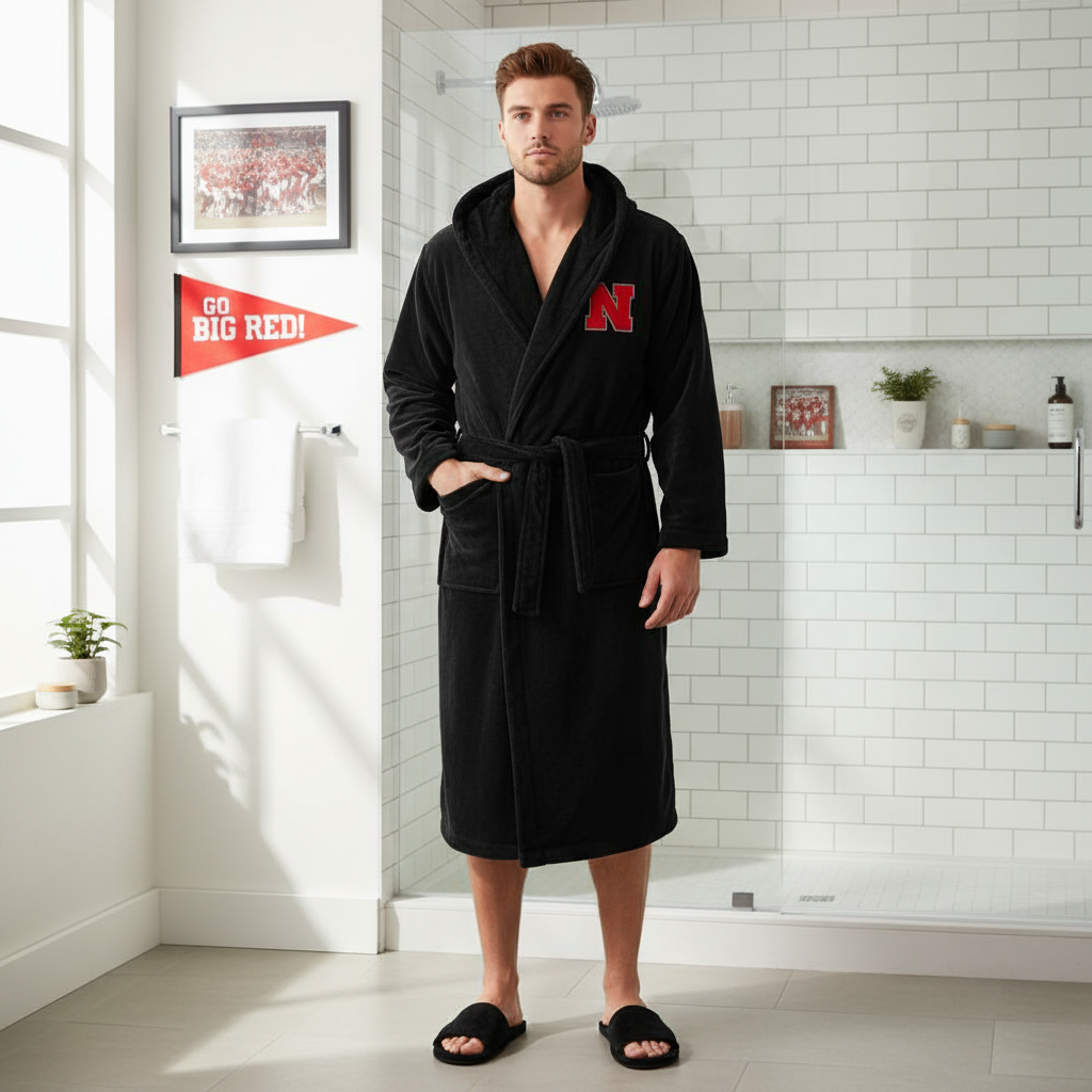 Nebraska Cornhuskers - Hooded Bathrobe Unisex Plush Lounge Robe
