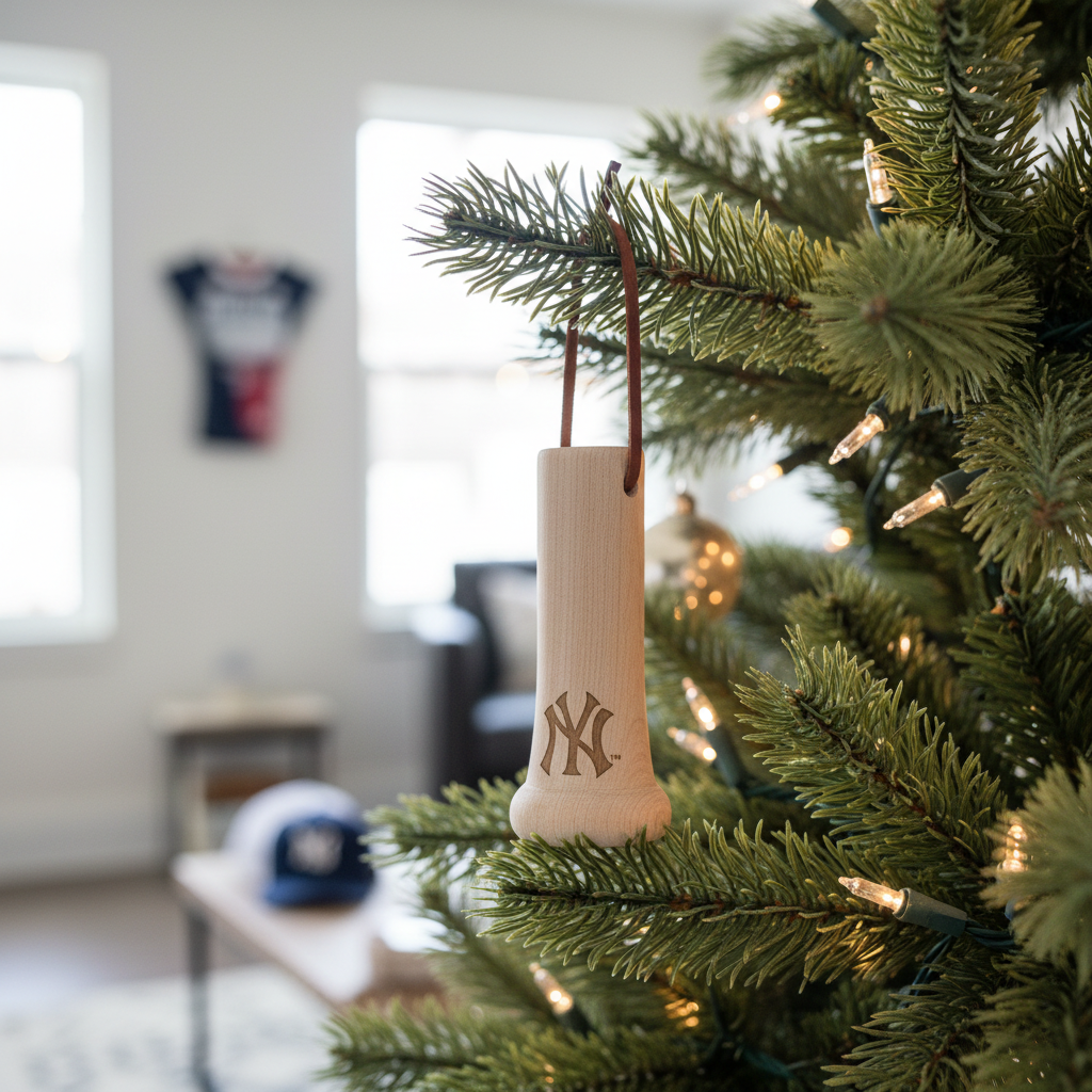 New York Yankees MLB Bat Knob Christmas Ornament - Laser Engraved Baseball Decor