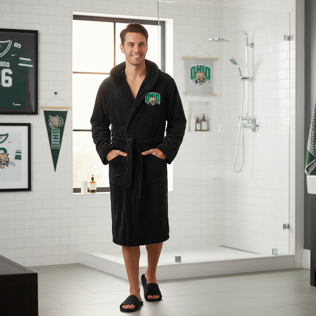Ohio Bobcats - Hooded Bathrobe Unisex Plush Lounge Robe