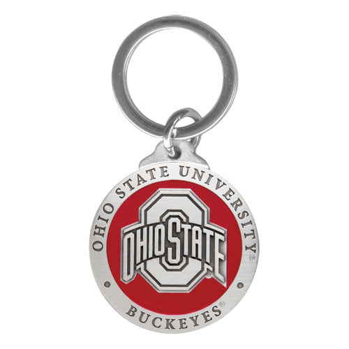 Ohio State University keychain with red and silver design on a white background