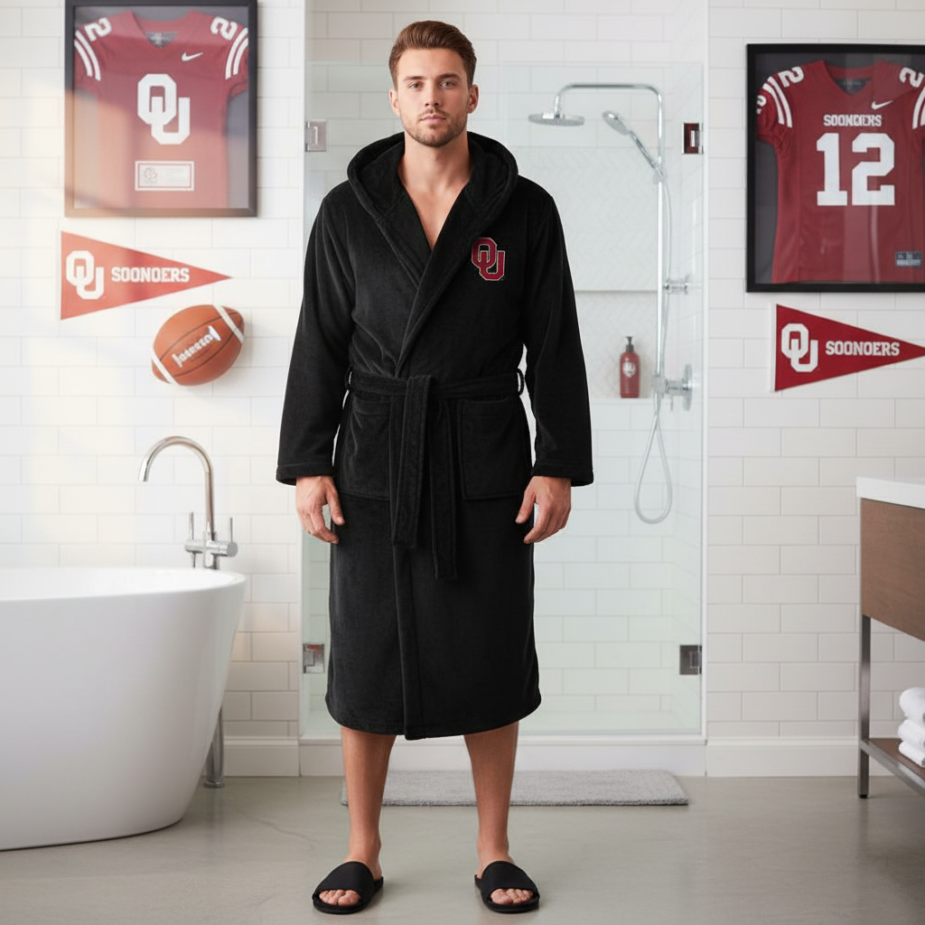 Oklahoma Sooners - Hooded Bathrobe Unisex Plush Lounge Robe