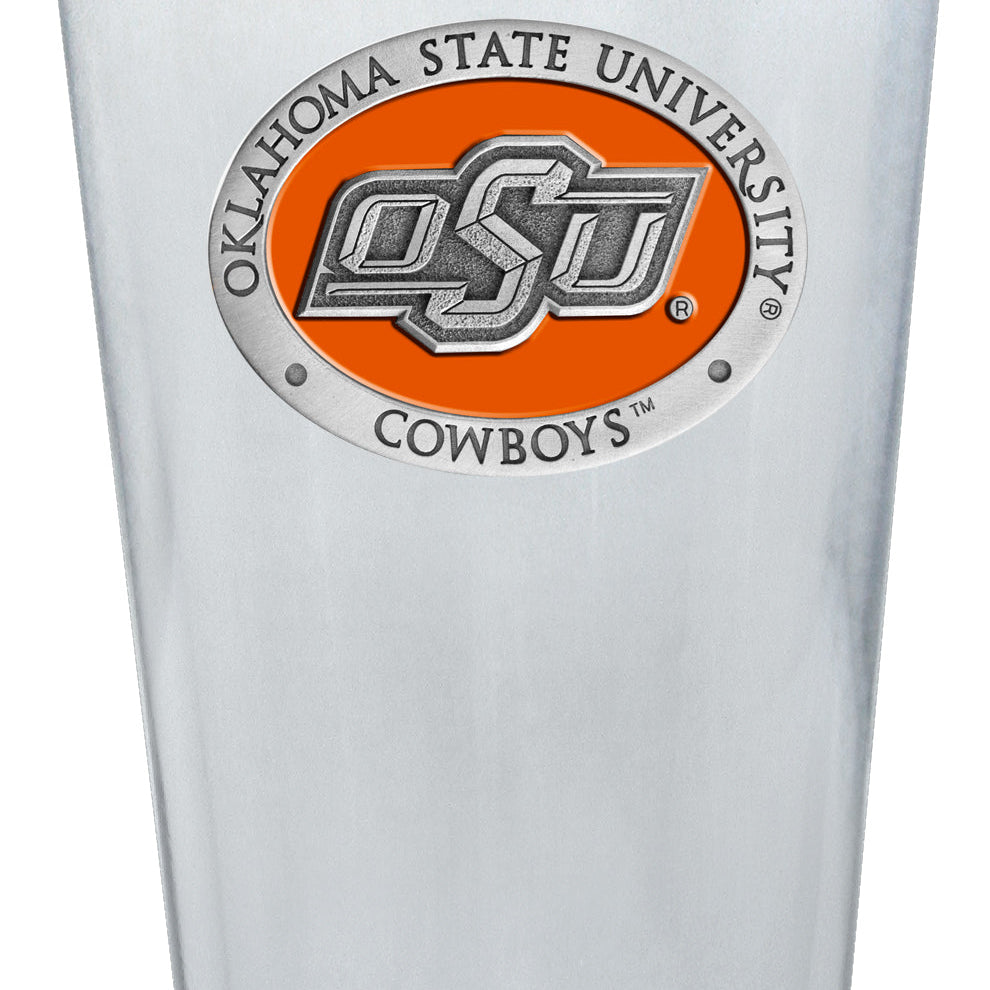 Clear glass with Oklahoma State University logo on a white background