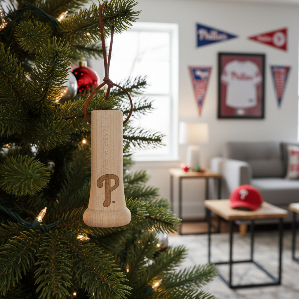 Philadelphia Phillies "P" MLB Bat Knob Christmas Ornament - Laser Engraved Baseball Decor