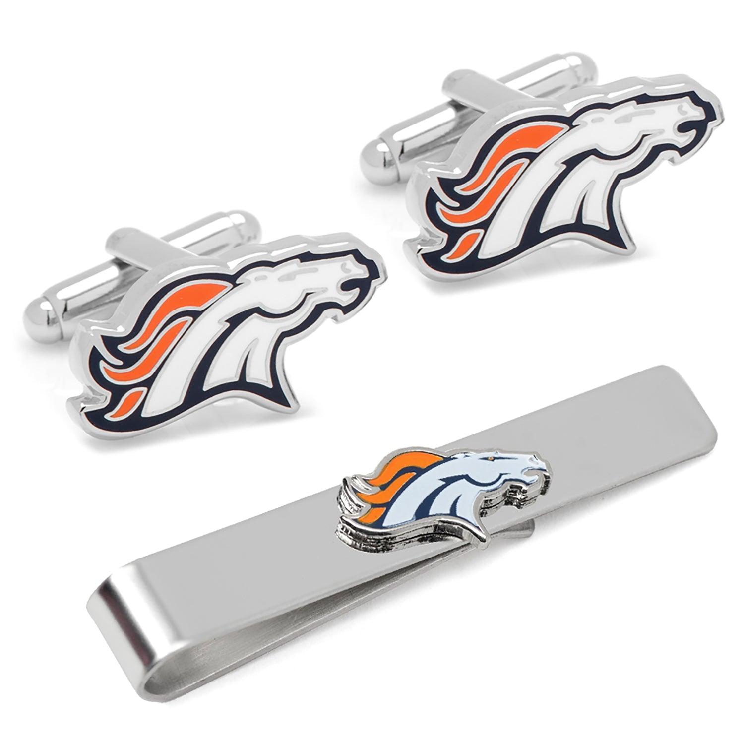 NFL Denver Broncos Cufflinks and Tie Bar Gift Set | Officially Licensed Football Accessories