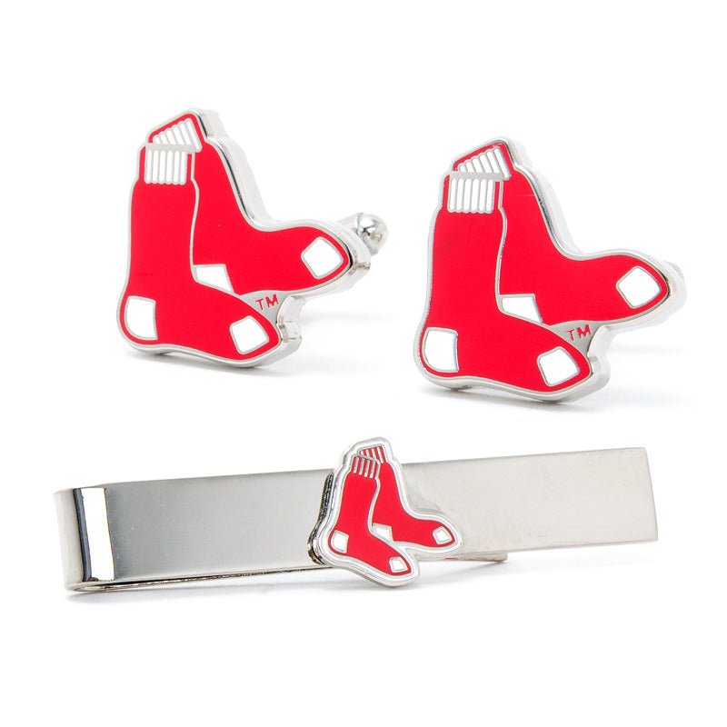 MLB Boston Red Sox Cufflinks and Tie Bar Gift Set | Officially Licensed Baseball Accessories