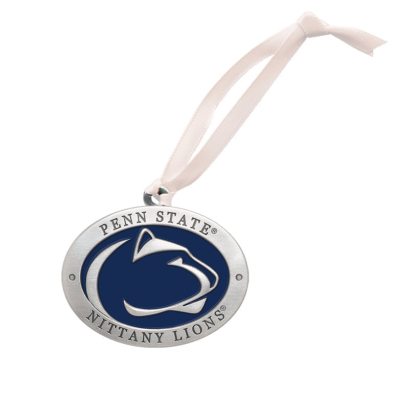 Penn State Nittany Lions ornament with a ribbon on a white background