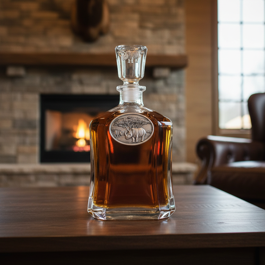 Rhino Whiskey Capitol Decanter - 24oz with Fine Pewter Casting - Made in USA
