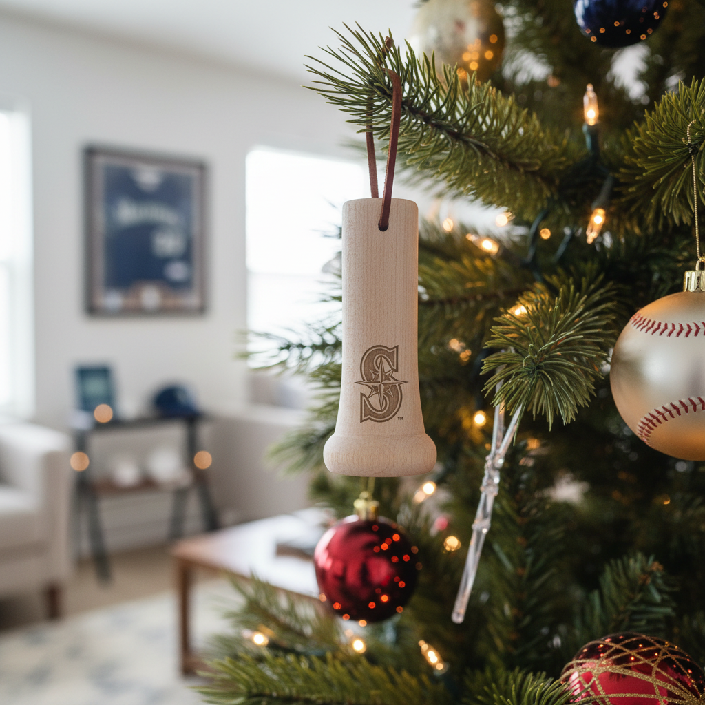 Seattle Mariners "S" MLB Bat Knob Christmas Ornament - Dugout Mugs Laser Engraved Baseball Decor
