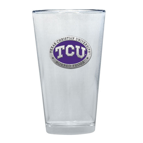 Clear glass with TCU logo on a white background