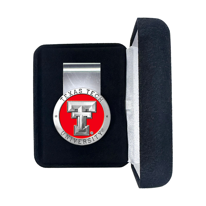 Texas Tech University money clip in a black velvet box