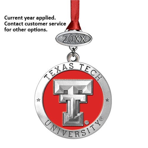 Decorative ornament with Texas Tech University logo on a white background