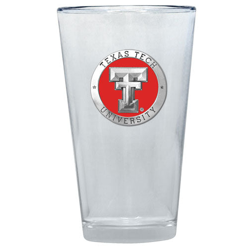 Clear glass with Texas Tech University logo on a white background