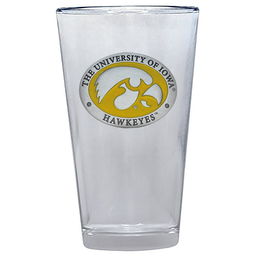 Clear glass with The University of Iowa Hawkeyes logo on a white background